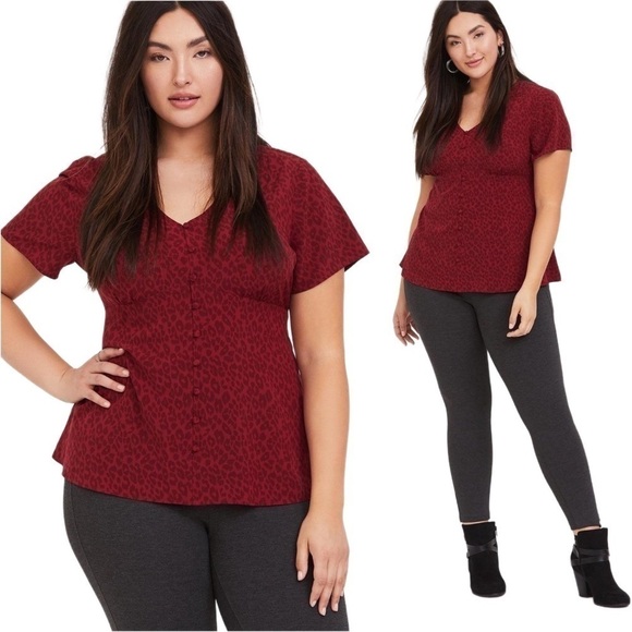 Torrid Chablis Button-Front Top in Red Multi Cheetah / Leopard Print Size 3X - Picture 1 of 8